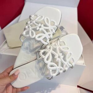 White Decorative Loop Slide Sandals for Women